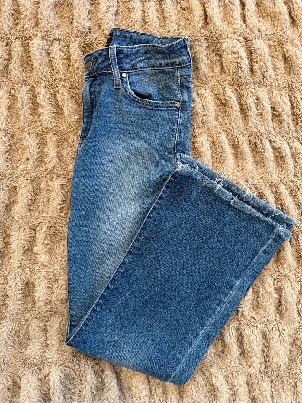 Just Black Women's Medium Blue Flared Jeans with Frayed Hem